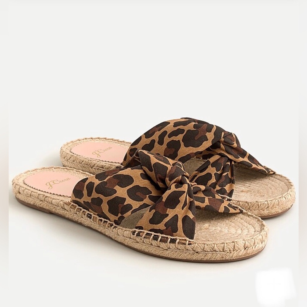 J. Crew Brown Leopard Print Twisted Knot Espadrille Sandals Womens Size 8 Boho